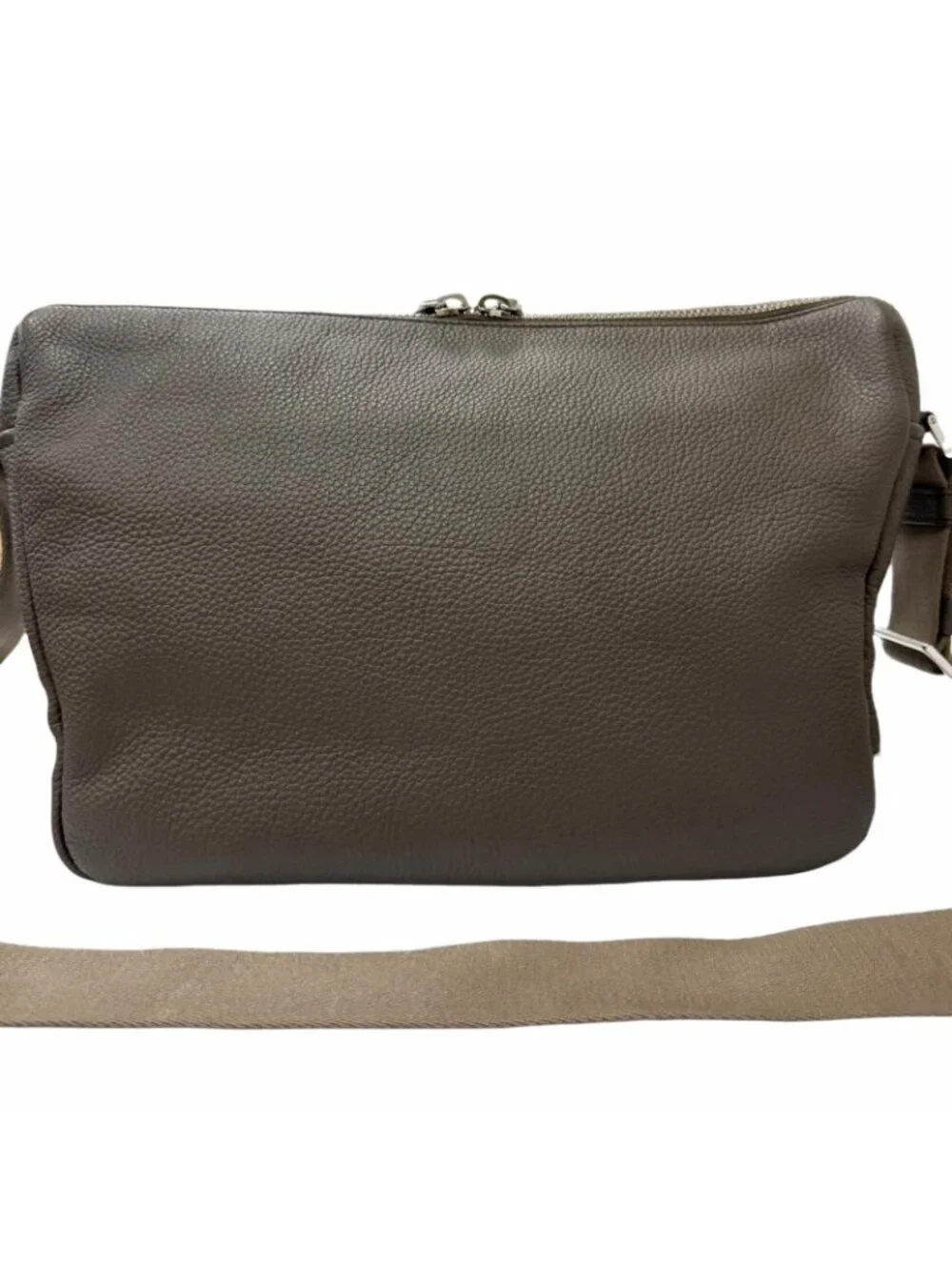 Prada Vitello Daino Leather Triangle Logo Crossbody Shoulder Bag Gray